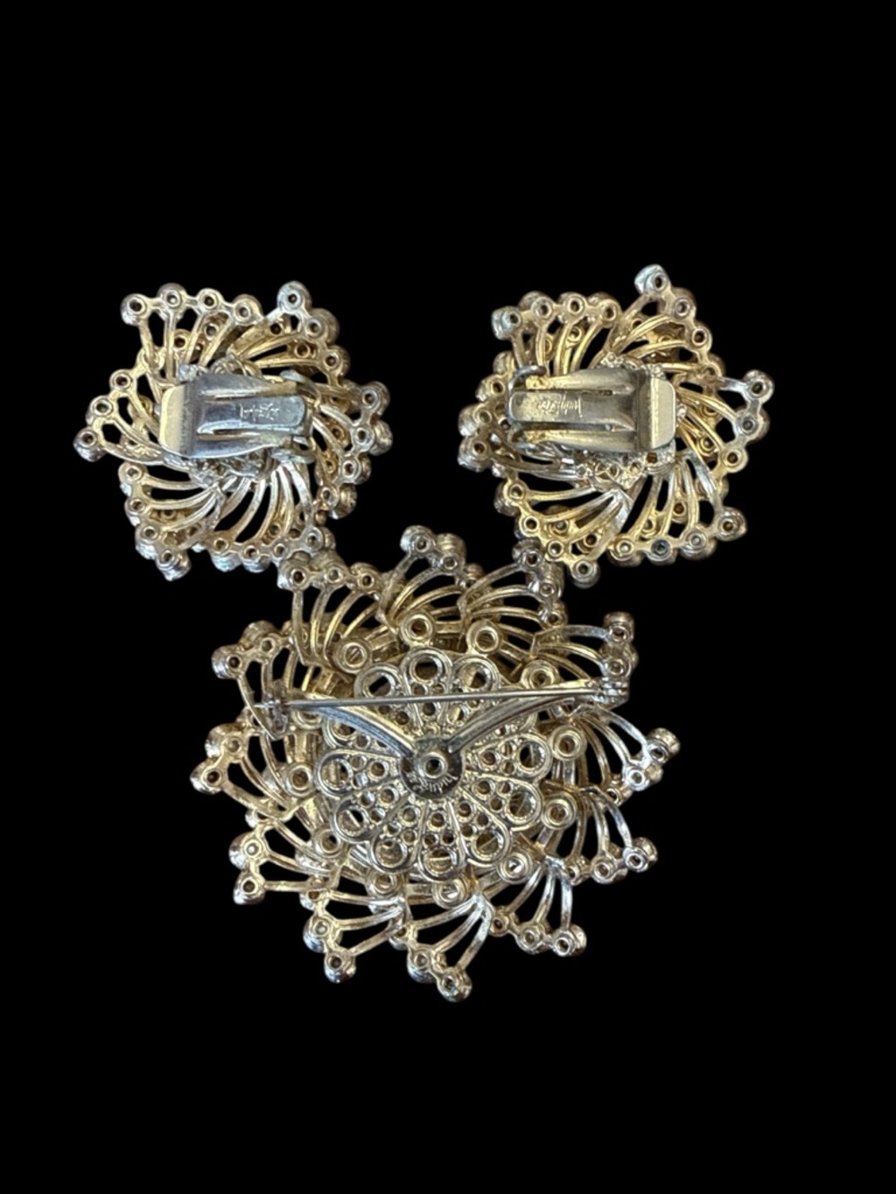 VTG 1950s Judy Lee Blue Moon & Pearl Stars Brooch Earrings Set Demi Parure - Picture 4 of 5